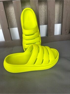 UGG Neon Lime Foam Slide Sandals